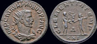 Roman AE antoninianus Probus AE antoninianus emperor receiving Victory on globe from Jupiter -