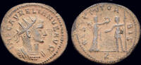 Roman antoninianus Aurelian AE antoninianus Woman presenting wreath to emperor -