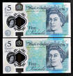 UK (Great Britain) 2016 England POLYMER 2 X £5 MATCHING Serial 360483 UNC