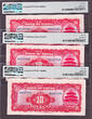 1940 China 3 Consecutive 10 Yuan Pick-85b GEM UNC PMG 66 EPQ