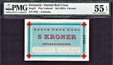25 Øre 1952 Denmark 3 Pieces  1, 5 K RED CROSS Jutlandia AU - UNC PMG 55, 64 EPQ