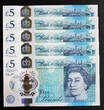 UK (Great Britain) 5 Pounds 2016 England POLYMER 5 X  MATCHING Serial 363720 UNC