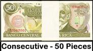 Costa Rica 50 Colones Costa Rica 50 Consecutive Serial 7th July 1993 Pick-257a GEM UNC -