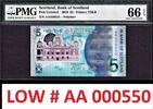UK (Great Britain) 5 Pound 2016 Scotland Polymer  LOW Serial 1st Prefix AA 000550 GEM UNC PMG 66 EPQ