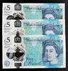 UK (Great Britain) 2016 England POLYMER 3 X £5 MATCHING Serial 363528 UNC
