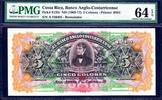 Costa Rica 5 Colones Costa Rica Pick-S122r Ch UNC PMG 64 EPQ -