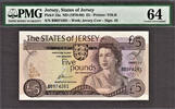 UK (Great Britain) 5 Pounds 1976-88 Jersey QEII  ND Pick-12a Ch UNC PMG 64
