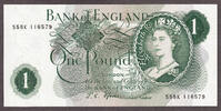 UK (Great Britain) Pound 1966-70 England One  QEII ND J.S Fforde Pick-374e Crisp Original UNC