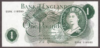 UK (Great Britain) Pound 1966-70 England One  QEII ND J.S Fforde Pick-374e Crisp Original UNC