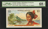 10 Francs French Antilles ND Pick-8b SUPERB GEM UNC PMG 68 EPQ -