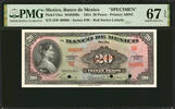 Mexico 20 Pesos Mexico SPECIMEN Pick-54cs SUPERB GEM UNC PMG 67 EPQ -