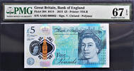 UK (Great Britain) 2015 Great Britain £5 Polymer LOW Serial AA02 000662 Pick-394 GEM UNC PMG 67 EPQ