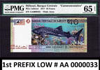 40 Francs Djibouti Commemorative LOW Serial AA 0000033 GEM UNC PMG 65 EPQ -