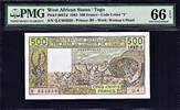 500 Francs West African States, Togo Pick-806Td PMG 66 EPQ HIGHEST GRADED ! -