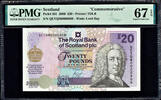 20 Pounds Scotland 2000 COMMEMORATIVE  LOW Serial 0000868 Pick-361 PMG 67 GEM UNC