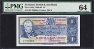 UK (Great Britain) Pound 1969 Scotland, British Linen Bank One  Pick-169a CH UNC PMG 64