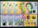 Australia Australia Polymer $5 X 3 MATCHING SERIAL NUMBERS Pick-62 UNC -