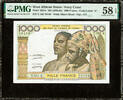 1000 Francs West African States / Ivory Coast 1959-65 P-103Al Abt UNC PMG 58 EPQ -