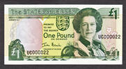 UK (Great Britain) Pound Jersey One  ND (2000) Pick-26a LOW Serial 000022 UNC
