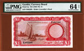 Pound Gambia One Pick-2a 1965-70 Choice UNC PMG 64 NET -