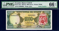 1000 Sucres Ecuador 1984-86 LOW Serial 00000001 Pick-125a Gem UNC PMG 66 EPQ -