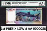 40 Francs Djibouti Commemorative LOW Serial AA 0000088 GEM UNC PMG 65 EPQ -