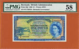 Bermuda Pound Bermuda One QEII S/N 729555 Pick-20d Ch Abt UNC PMG 58 -