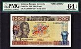 1000 Francs 1985 Guinea  SPECIMEN AA 0000000 Pick-32s Ch UNC PMG 64 EPQ