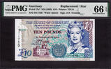 UK (Great Britain) 10 Pounds 1995 Guernsey  REPLACEMENT /STAR ND Pick-57a* GEM UNC PMG 66 EPQ