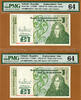 Ireland Pound Ireland 2 Consecutive Serial One Replacement (BBB) Pick-70d Ch UNC PMG 64 -