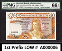 Gibraltar 20 Pounds Gibraltar FIRST Prefix LOW # A000006 Pick-23a GEM UNC PMG 66 EPQ -