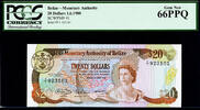 Belize 20 Dollars Belize QEII Pick-41 GEM UNC PCGS 66 PPQ -