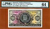 UK (Great Britain) Pound Guernsey One  1969-75 Pick-45a Guillemette Ch UNC PMG 64