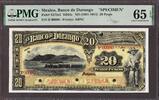 Mexico Mexico Banco de Durango 20 Pesos 1891-1914 SPECIMEN P-S275s2 GEM UNC PMG 65 EPQ -