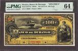 Mexico Banco de Durango 100 Pesos 1888-1907 SPECIMEN P-S277s M337s CH UNC PMG 64 -