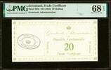 Greenland Greenland, Trade Certificate 20 Skilling 1942 Pick-M10 SUPERB GEM UNC PMG 68 EPQ -