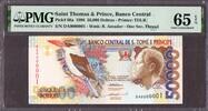 Saint Thomas & Prince 50000 Dobras 1996 FIRST LOW# DA 0000001 GEM UNC PMG 65 EPQ
