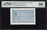 Romania Romania / German Occupation WWII 50 Bani ND (1917) Pick-M2 GEM UNC PMG 66 EPQ -