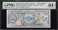 South Korea South Korea 10 Won SPECIMEN ND (1953) BLOCK# 45 Pick-13s CH UNC PMG 64 EPQ -