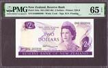 New Zealand New Zealand $2 ND 1967-68 1st Prefix LOW # 0A0 000899 P-164a GEM UNC PMG 65 EPQ -