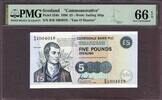 Scotland Scotland 5 Pounds Commemorative Serial R/B 1004018 Pick-224b GEM UNC PMG 66 EPQ -
