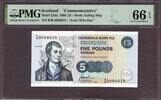 Scotland Scotland 5 Pounds Commemorative Serial R/B 3004018 Pick-224d GEM UNC PMG 66 EPQ -