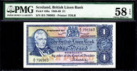 UK (Great Britain) Pound 1969 Scotland, British Linen Bank One  Pick-169a About UNC PMG 58 EPQ