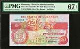 UK (Great Britain) 20 Pounds 1991-95 Guernsey  ND Pick-55a SUPERB GEM UNC PMG 67 EPQ