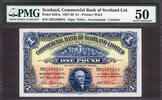 UK (Great Britain)  Commercial Bank of SCOTLAND Ltd One Pound 31st March 1934 Pick-S331a AUNC PMG 50