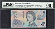 Australia Australia Polymer $5 GREEN Serial Pick-50a Fraser/Cole GEM UNC PMG 66 EPQ -