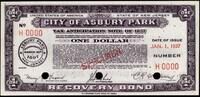 USA 1 dollar 1937 Asbury Park Scrip, ser. H 0000, Specimen E.A. Wright B... 300,00 EUR  Excl. 10,00 EUR Verzending
