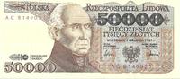 POLAND 50 000 zlotych POLAND: 50 000 zlotych 1989. Series AC. UNC -
