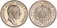 Sachsen 5 Mark Friedrich August III. 1904-1918, polierte Platte, proof, sehr selten -