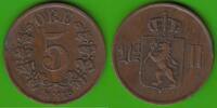 Norwegen 5 Öre Oscar II. 1872-1905, seltener Jahrgang -